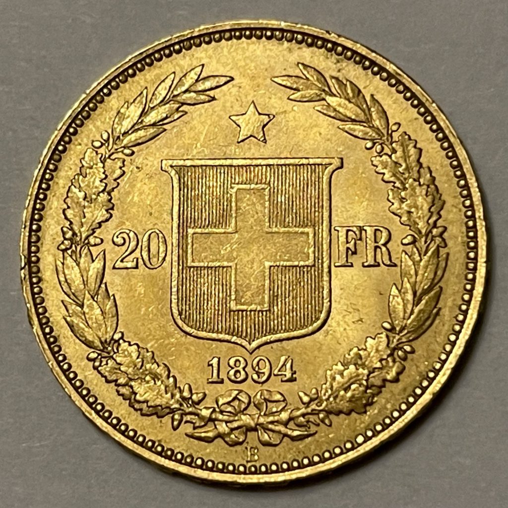 20 Franken 1894. CONFOEDERATIO HELVETICA B Numis Go