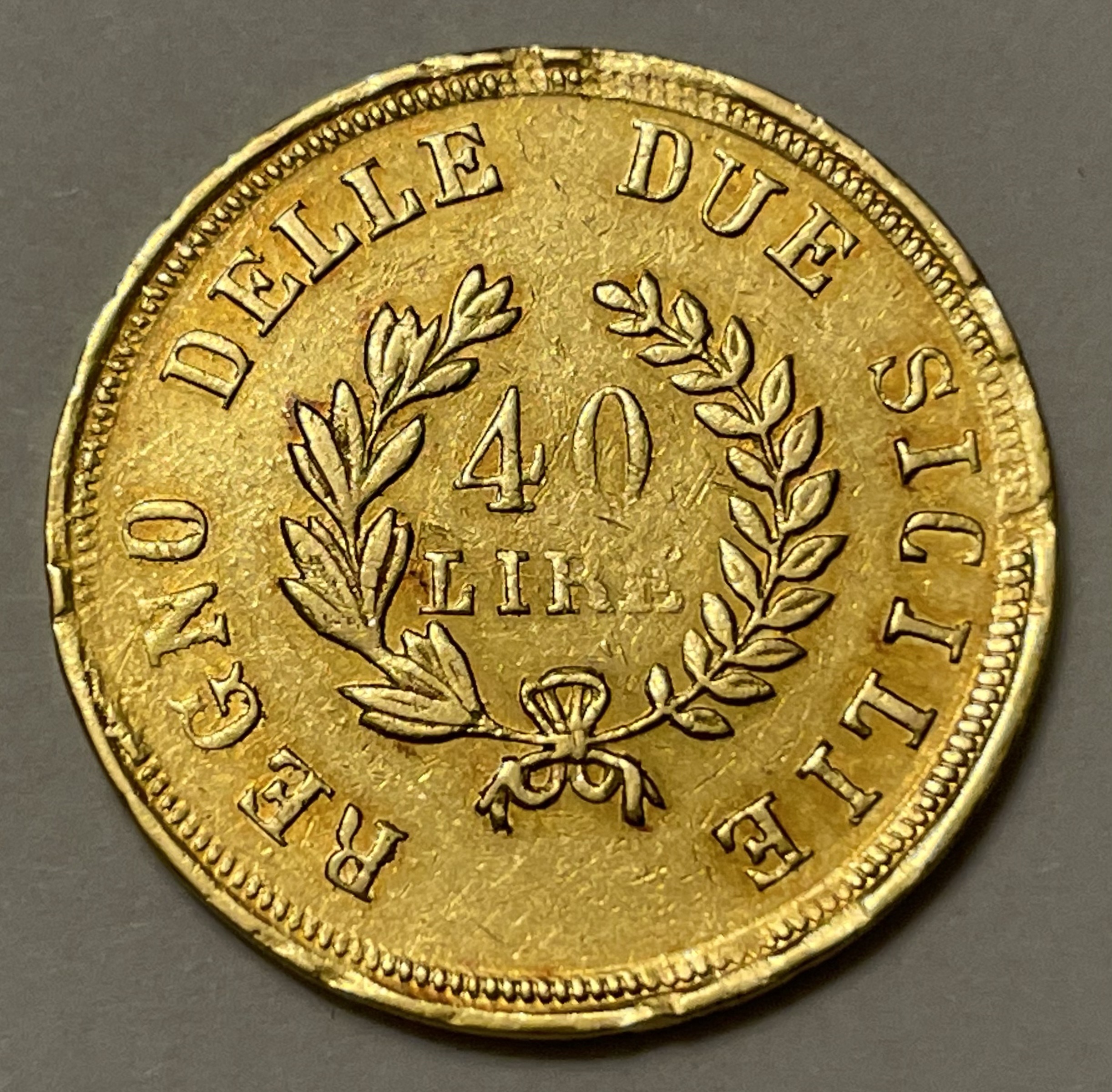 Gioacchino Napoleone Regno delle due Sicilie Gold Oro Coin moneta Italia Antiche monete collezione Ancient coin collection 40 Lire 1813