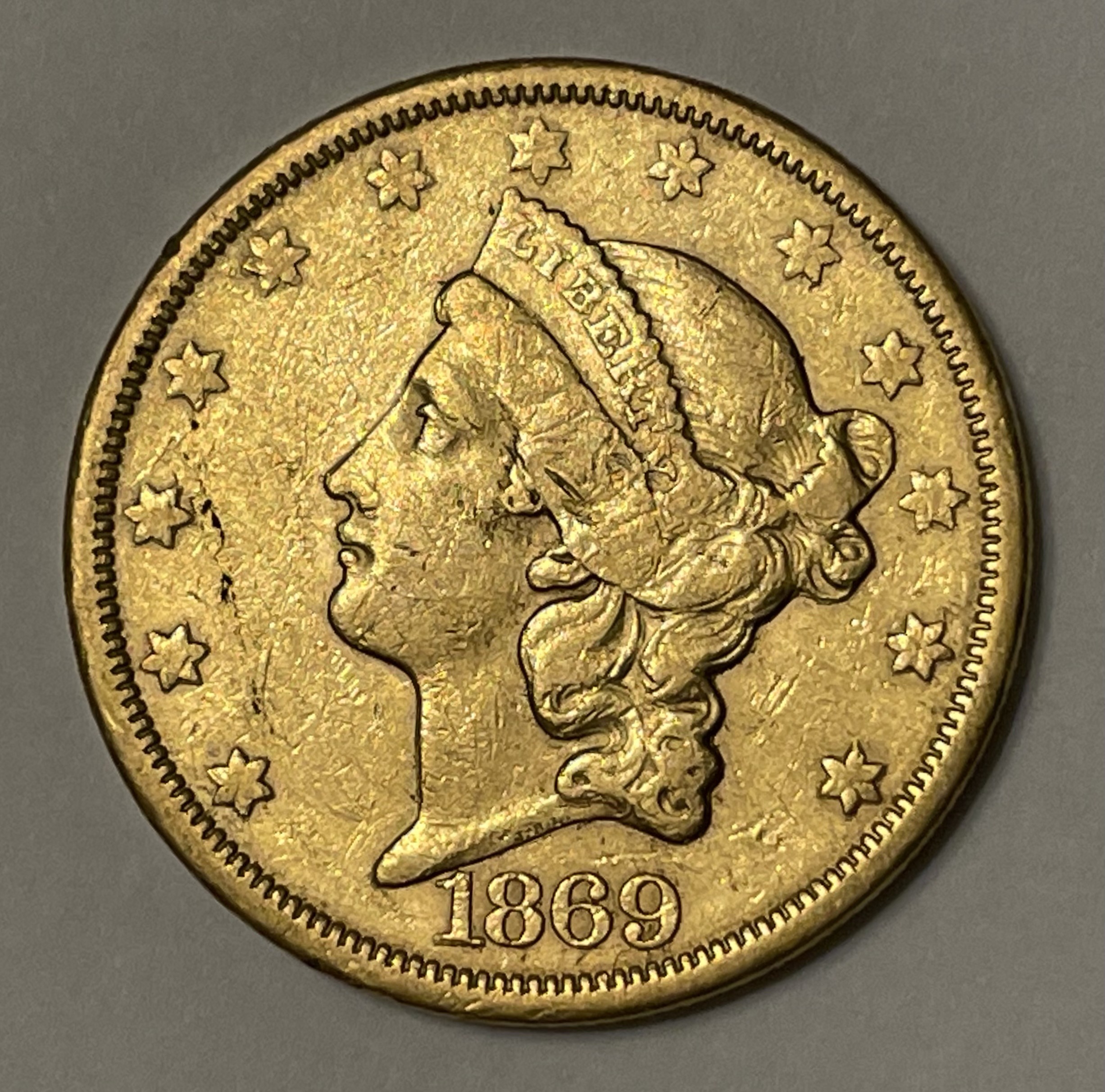 20 Dollars 1869. “S” Liberty Head – (San Francisco) – Numis Go